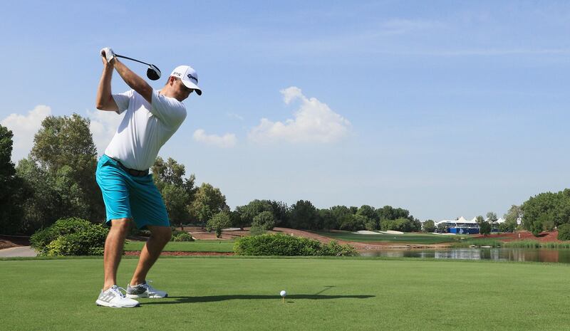 DUBAI, UNITED ARAB EMIRATES - NOVEMBER 14:  Justin Rose of England tees off on the 18th hole during the Pro-Am prior to the DP World Tour Championship at Jumeirah Golf Estates on November 14, 2017 in Dubai, United Arab Emirates.  (Photo by Andrew Redington/Getty Images)