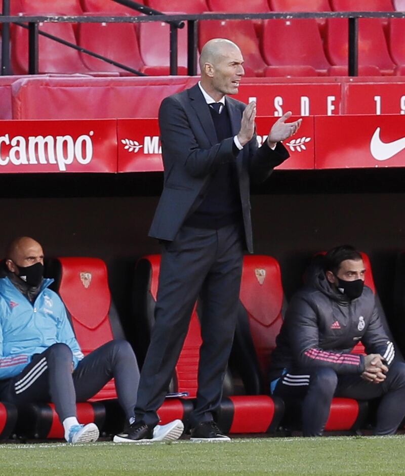 Real Madrid manager Zinedine Zidane at the Sanchez Pizjuan Stadium. EPA