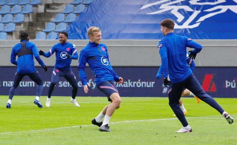 England's James Ward-Prowse, centre, during training. Reuters