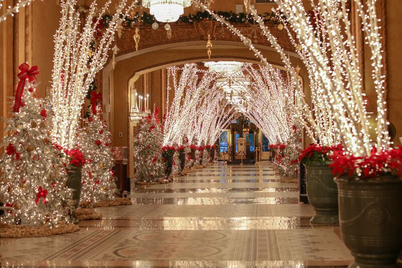 Every year, the lobby of the Roosevelt Hotel turns into one of the most magical Christmas displays in New Orleans. Photo: Roosevelt Hotel 