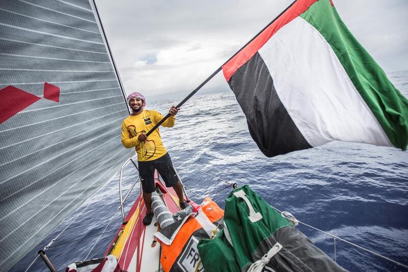 Adil Khalid prepares for UAE National Day onboard "Azzam". Leg 2 onboard Abu Dhabi Ocean Racing.
