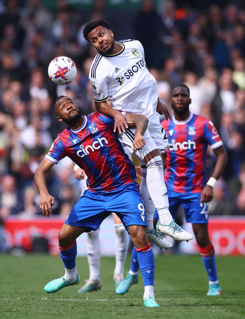 Crystal Palace's Jordan Ayew in action with Leeds United's Weston McKennie. Reuters