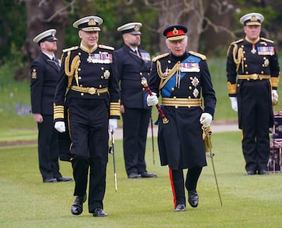 King Charles III and Admiral Sir Tony Radakin, the current Chief of the Defence Staff, attend a military ceremony in April. Reuters
