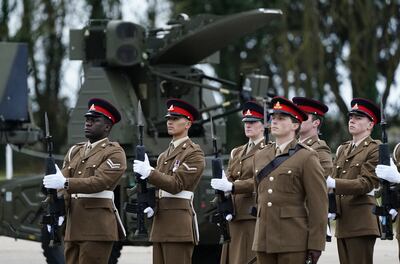 Soldiers from the 16 Regiment Royal Artillery on parade as they retire Rapier. MoD
