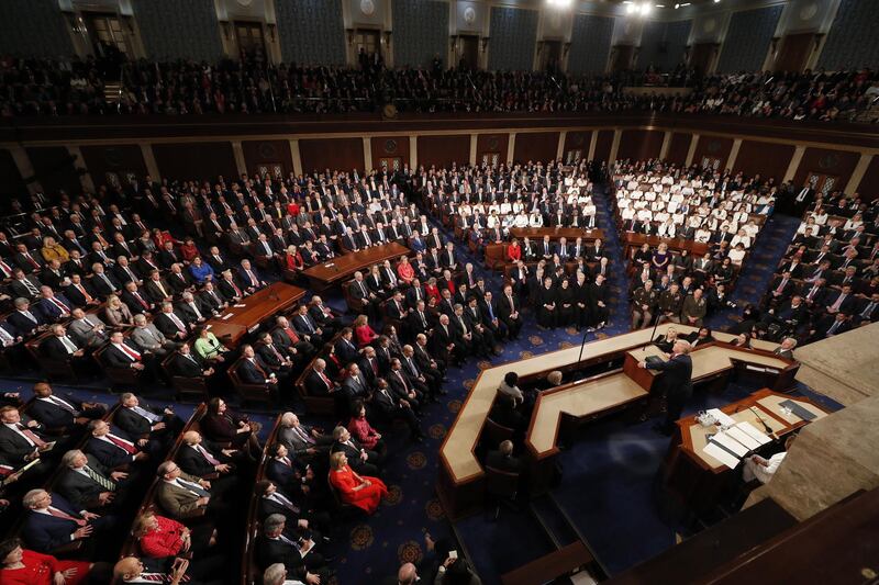 US President Donald Trump delivers his State of the Union address during a joint session of congress in the House chamber of the US Capitol in Washington, DC, USA.  EPA