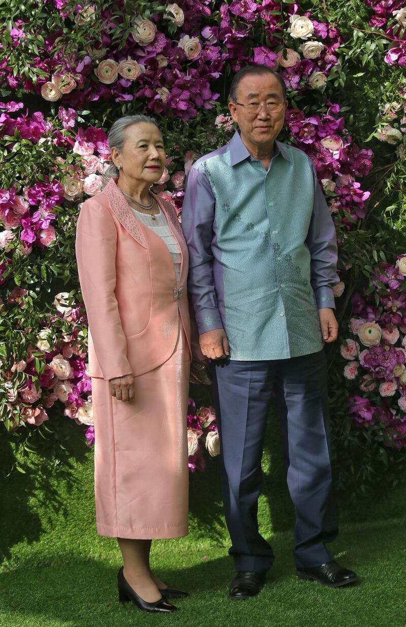 Former U.N. secretary-general Ban Ki-moon and his wife Yoo Soon-taek. Photo: Reuters