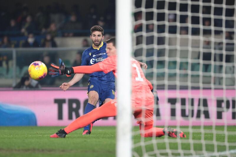 Verona's Fabio Borini levels the scores against the Serie A leaders.  EPA