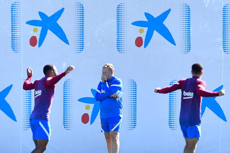 Barcelona's Dutch coach Ronald Koeman heads a training session at the Joan Gamper training ground. AFP