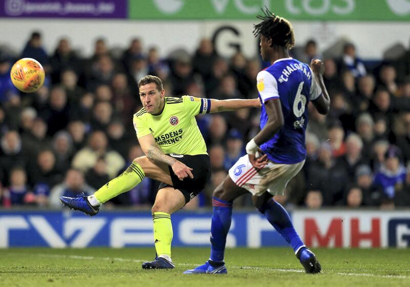 IPSWICH, ENGLAND - DECEMBER 22: Billy Sharp of Sheffield United shoots during the Sky Bet Championship match between Ipswich Town and Sheffield United at Portman Road on December 22, 2018 in Ipswich, England. (Photo by Stephen Pond/Getty Images)