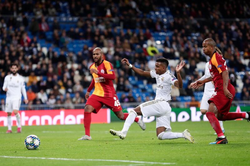Rodrygo's incredible night ends with a hat-trick in stoppage time as Real beat Galatasaray 6-0 in the Champions League at the Santiago Bernabeu. AP