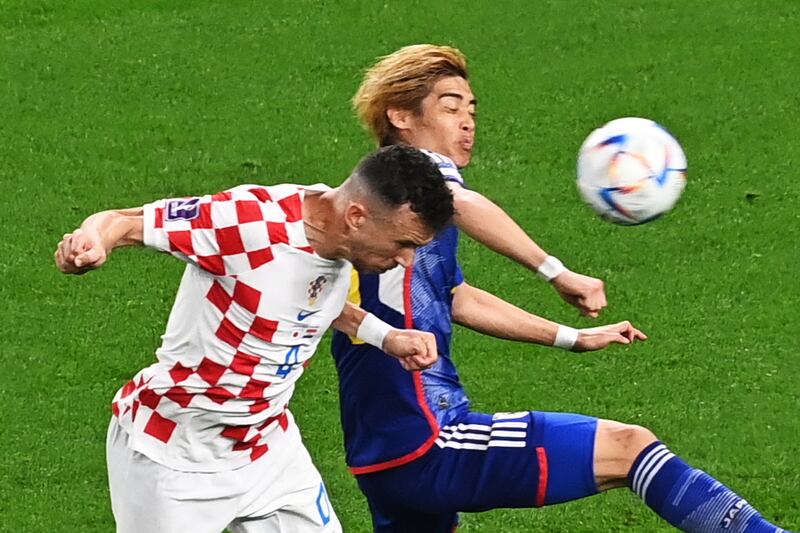 Ivan Perisic heads home for Croatia to make it 1-1. EPA