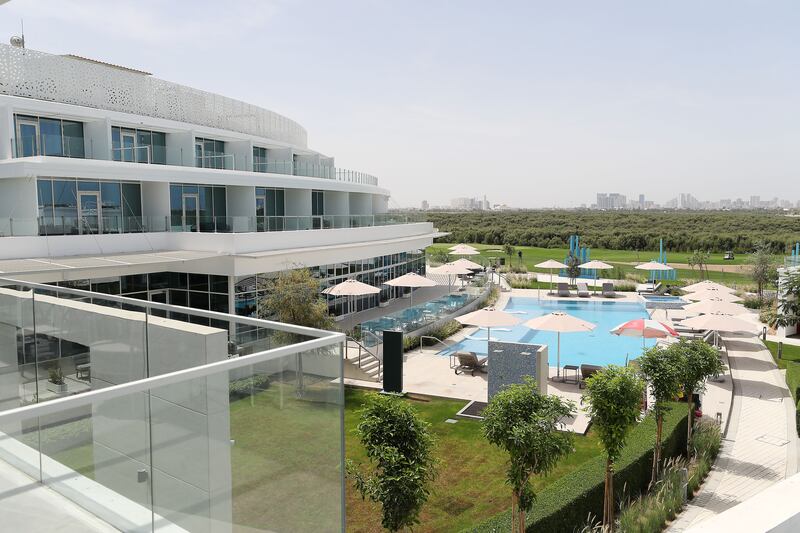 A view of the pool from a room at Zoya Health & Wellbeing Resort in Ajman.