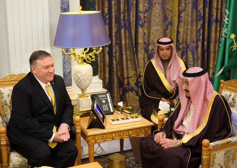 King Salman meets with Mike Pompeo in Riyadh. Reuters