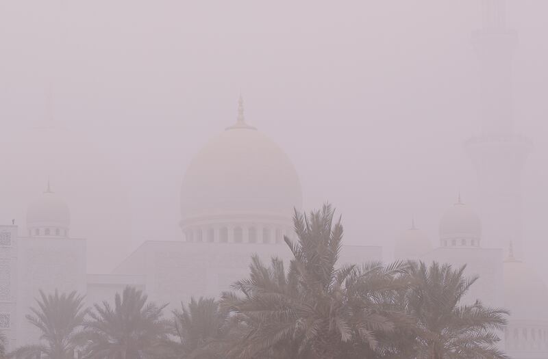 Afternoon dusty weather due to high winds at the Sheikh Zayed Grand Mosque in Abu Dhabi. Victor Besa / The National