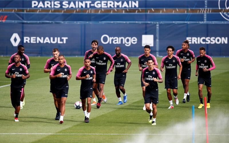 PSG's players during training. Reuters
