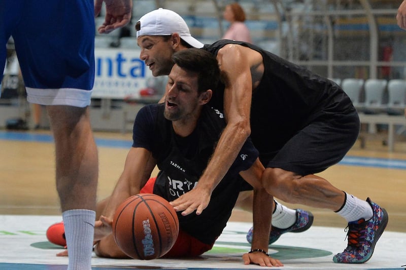 Grigor Dimitrov plays basketball with Novak Djokovic in Zadar, Croatia, during the Adria Tour. AP Photo