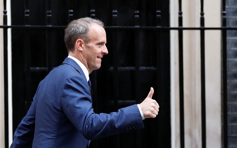 Dominic Raab, recently appointed as Justice Secretary and Deputy Prime Minister, arrives in Downing Street. Reuters