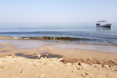 Oil washes onshore at the Miramar hotel from an oil spill out at sea in Al Aqua, Fujairah. Juman Jarallah / The National