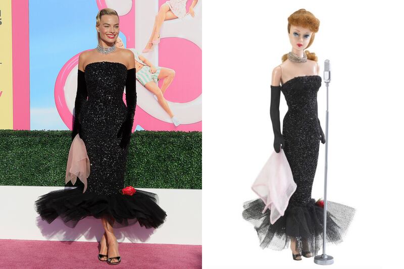 Los Angeles: The actress wore Schiaparelli couture in homage to the 1960's Solo in the Spotlight Barbie. Photo: EPA / Mattel