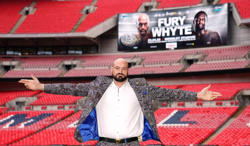 Tyson Fury on the pitch at Wembley Stadium. PA