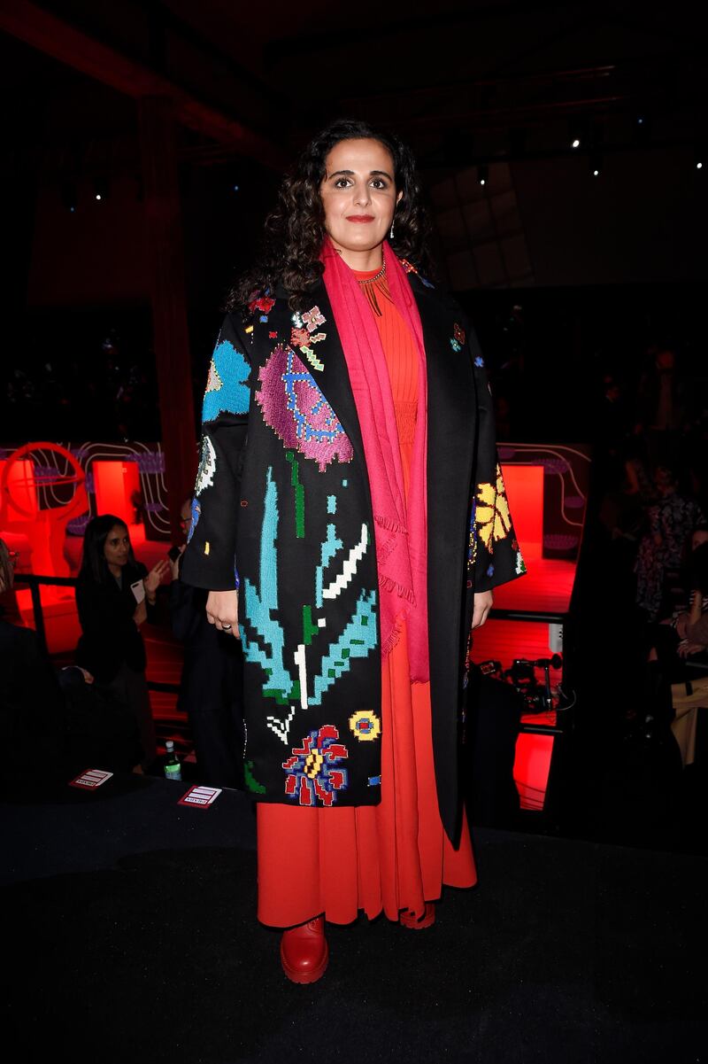 Sheikha Al-Mayassa Bint Hamad Al-Thani attends the Prada show during Milan Fashion Week on February 20, 2020. Getty Images