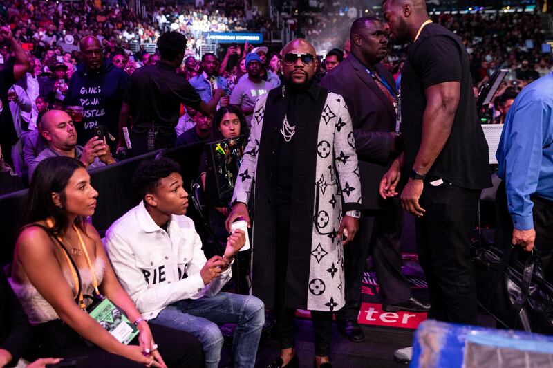 Floyd Mayweather Jr attends the fight between Errol Spence Jr and Shawn Porter. EPA