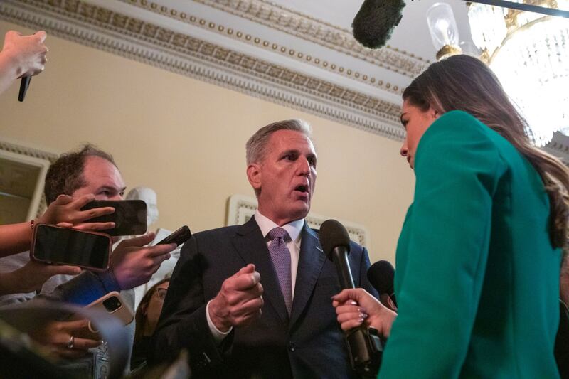 US House Speaker Kevin McCarthy, a Republican from California, speaks to members of the media at the US Capitol in Washington. Bloomberg