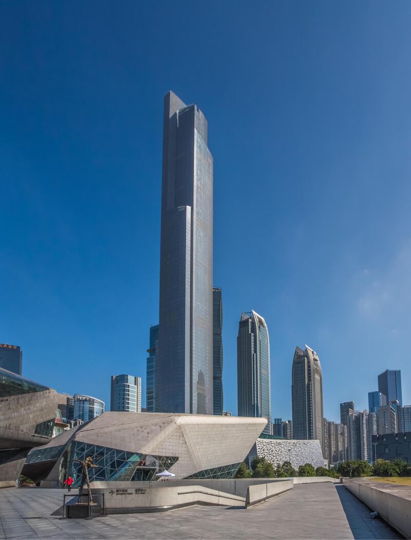 China, Guangdong Province, Guangzhou City, Wuyang New Town, Opera House and Guangzhou CFT Finance Centre also known as East Tower. (Photo by: Prisma Bildagentur/Universal Images Group via Getty Images)