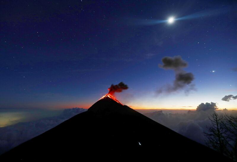 An eruption of Volcan de Fuego, or Chi Q'aq, volcano as seen from the campsite of Acatenango volcano in Acatenango, Guatemala.  EPA