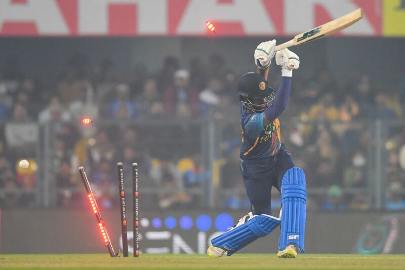 Sri Lanka's Kusal Mendis is clean bowled by Mohammad Siraj. AFP