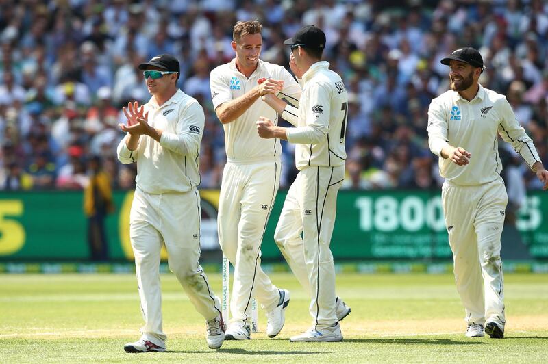 Tim Southee celebrates after dismissing Mitchell Starc of Australia in Melbourne. Getty Images