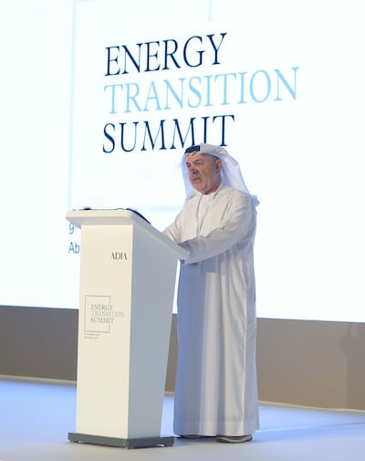 Khalil Al Foulathi, board member of Abu Dhabi Investment Authority, gave the opening address at the energy transition summit. Photo: Adia