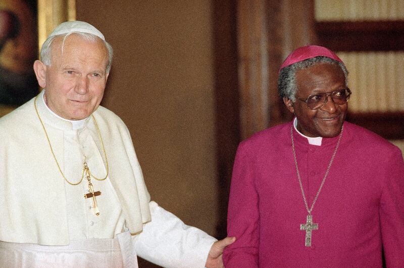 Tutu meets Pope John Paul II at the Vatican City in 1980. AP