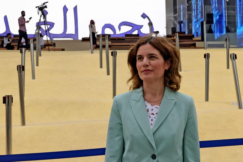 Israel's Minister of Environmental Protection, Tamar Zandberg, at her country's pavilion at Expo 2020 Dubai. Karim Sahib / AFP