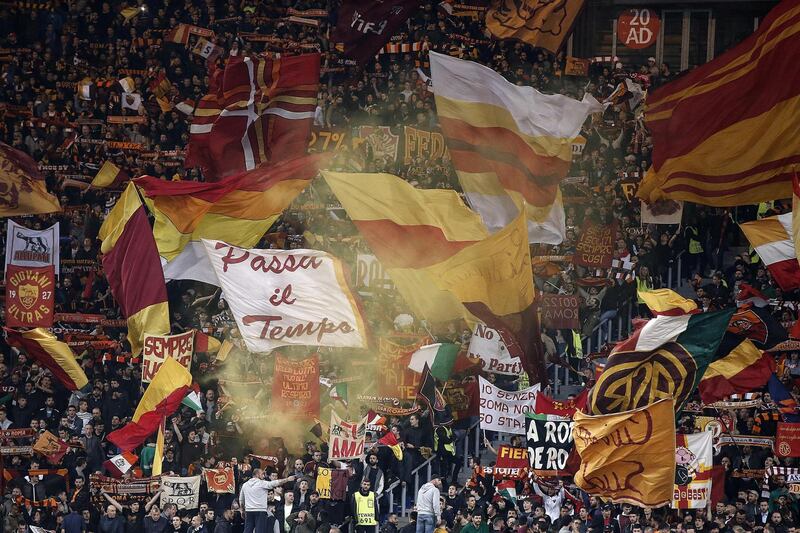 Roma supporters during their Uefa Champions League quarter-final second-leg match against Barcelona in Rome. Riccardo Antimiani / EPA