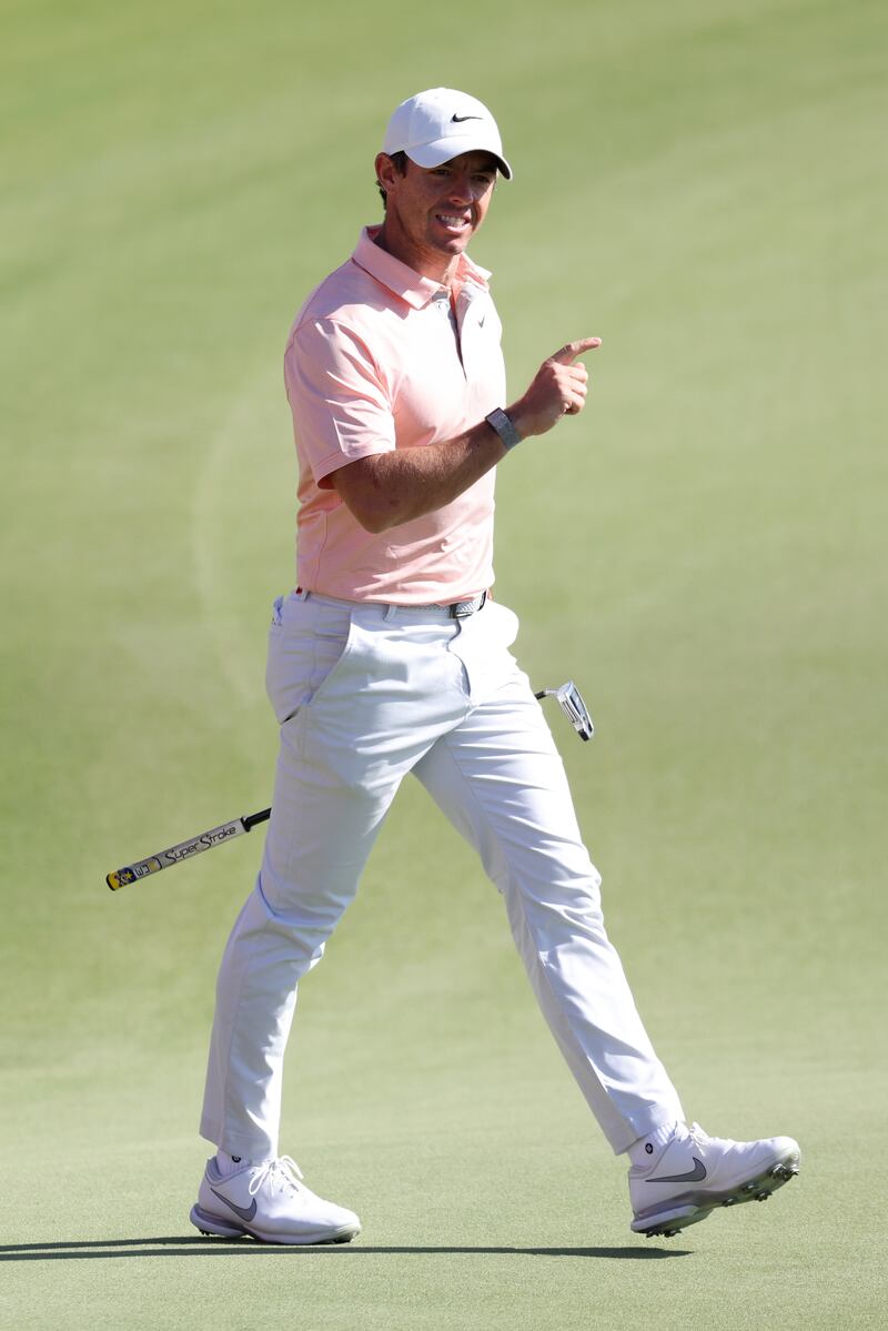 Rory McIlroy acknowledges the crowd on the 18th green. Getty