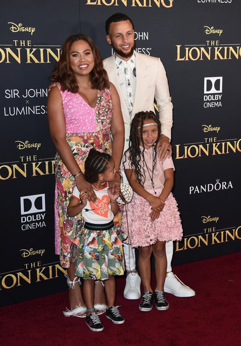 Stephen Curry, Ayesha Curry and their children, Ryan and Riley, arrive for the world premiere of Disney's 'The Lion King' at the Dolby Theatre on July 9, 2019. AP