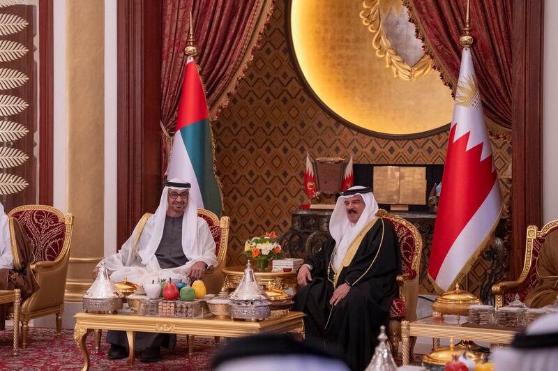 Sheikh Mohamed bin Zayed with King Hamad at Al Sakhir Palace. Photo: @Mohamedbinzayed via Twitter