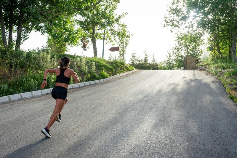 Olympic Marathon runner, Chirine Njeim trains in the mounatins of Faqra, Lebanon on Friday 21 May, 2021 (Matt Kynaston).