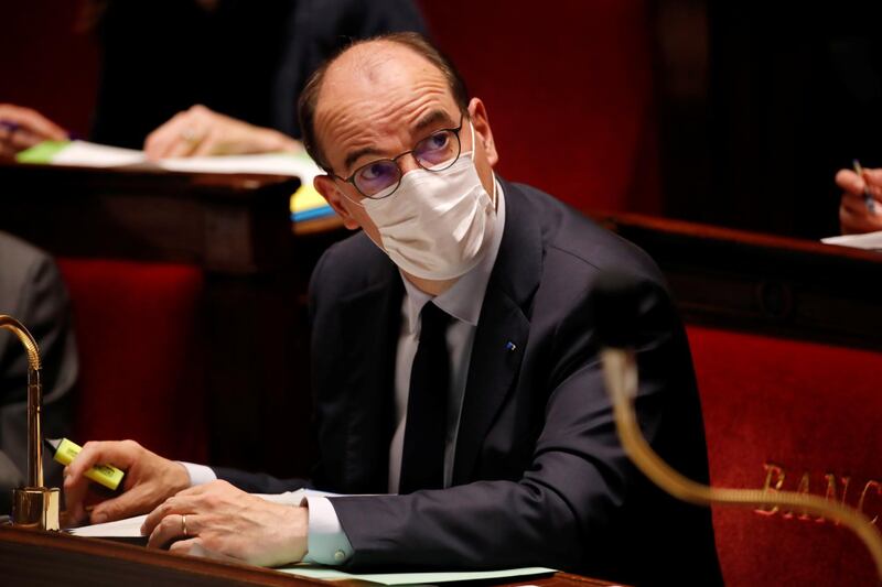 French Prime Minister Jean Castex, wearing a protective face mask, attends the questions to the government session before a final vote on controversial climate change bill at the National Assembly in Paris, France, May 4, 2021. REUTERS/Sarah Meyssonnier