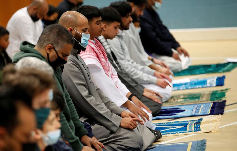 Eid Al Fitr prayers at Greenwood Park Community Centre, in St Albans. Reuters