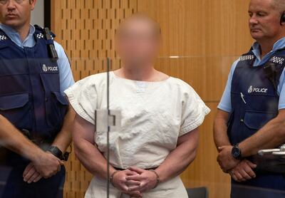 CHRISTCHURCH, NEW ZEALAND - MARCH 16: (EDITOR'S NOTE: Parts of this image have been pixelated at source to conceal the identity of the defendant due to court order.) The man charged in relation to the Christchurch massacre, Brenton Tarrant, in the dock for his appearance for murder in the Christchurch District Court on March 16, 2019 in Christchurch, New Zealand. At least 49 people are confirmed dead, with more than 40 people injured following attacks on two mosques in Christchurch on Friday afternoon. 41 of the victims were killed at Al Noor mosque on Deans Avenue and seven died at Linwood mosque. Another victim died later in Christchurch hospital. Three people are in custody over the mass shootings. One man has been charged with murder. (Photo by Mark Mitchell-Pool/Getty Images)