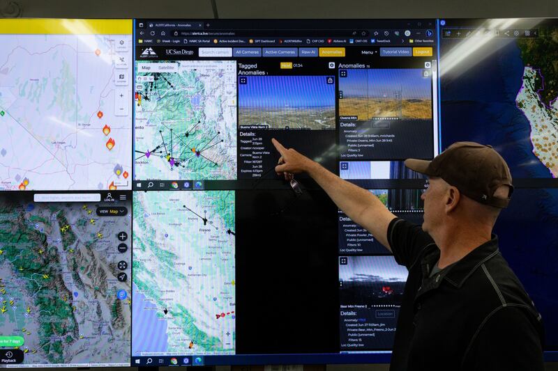 AI camera monitoring technology at PG&E Corp's Hazard Awareness Warning Centre in San Ramon, California, in June. Bloomberg