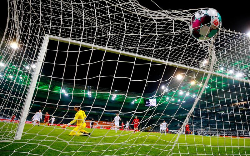 Bayern Munich's Leon Goretzka scores their second goal. Reuters