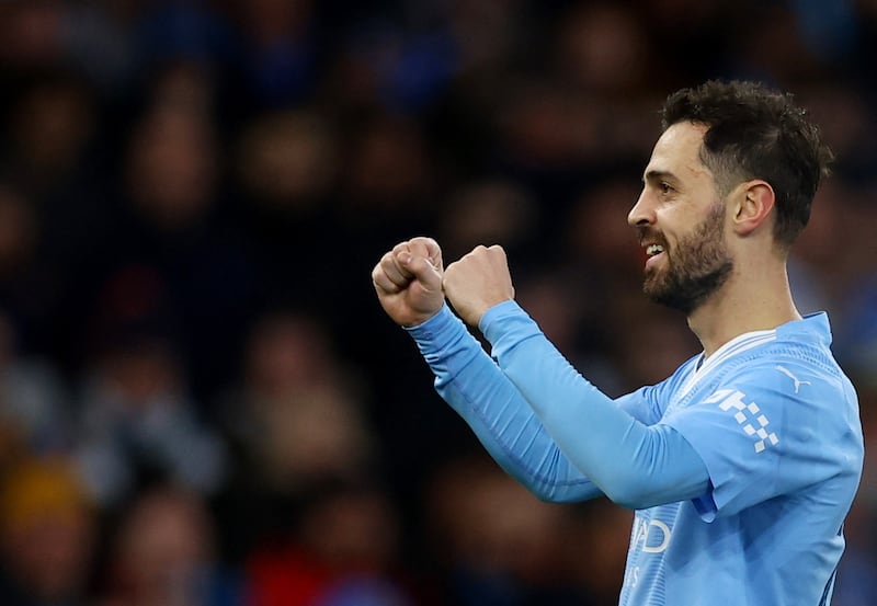 Manchester City's Bernardo Silva celebrates scoring their second. Reuters 