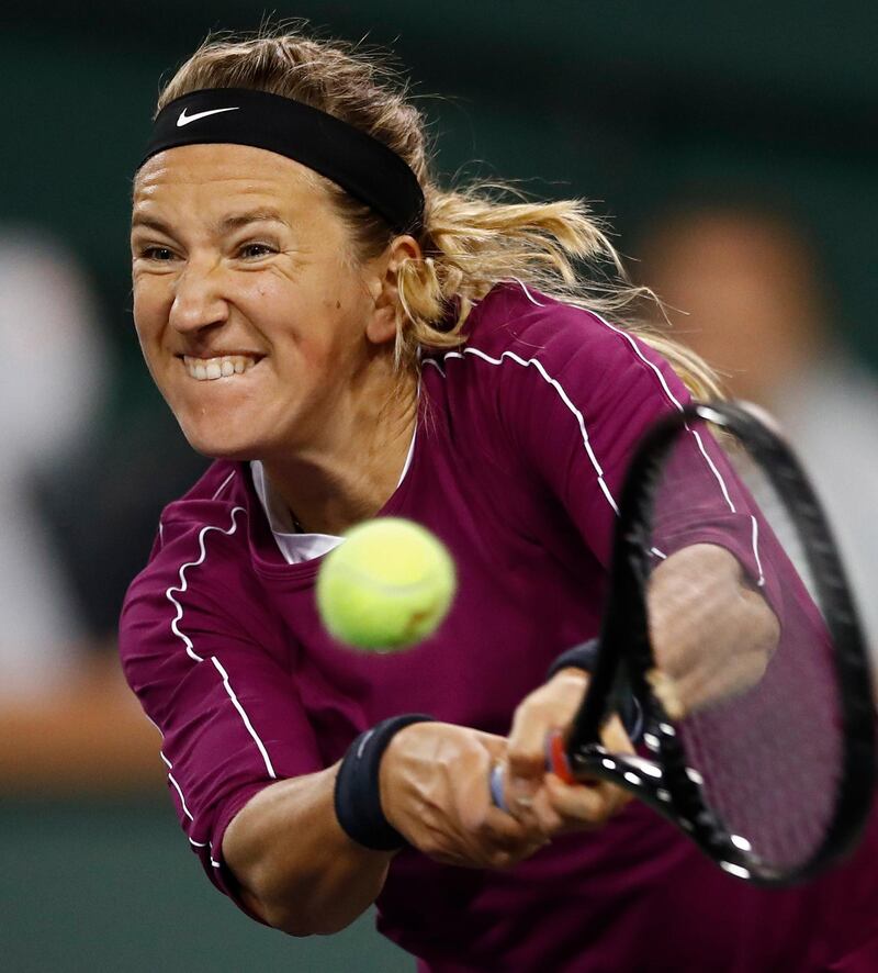 Victoria Azarenka of Belarus in action against Serena Williams of the United States during their second-round match at Indian Wells. EPA