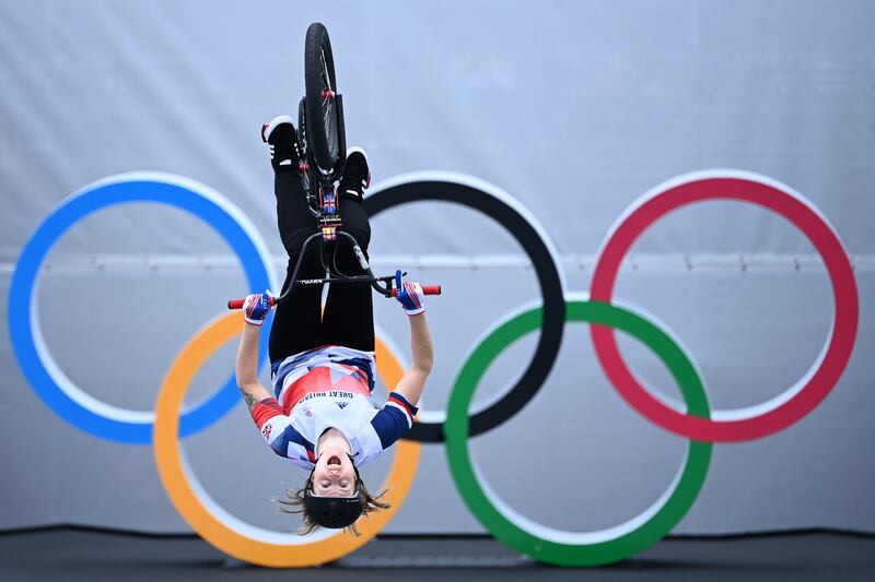 Britain's Charlotte Worthington during the women's cycling BMX freestyle at the Ariake Sports Park during the Tokyo Olympics on July 31. PA
