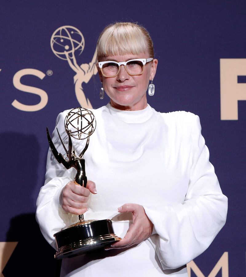 Patricia Arquette holds the Emmy for Outstanding Supporting Actress In A Limited Series Or Movie for 'The Act'. EPA