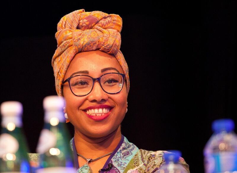 JD75C2 Dalkey, County Dublin, Ireland. 18th June, 2017. Yassmin Abdel-Magied, Muslim Sudanese-Australian engineer, author, television and radio presenter and activist, discussing ?Free Speech and Cultural Appropriation' at the Dalkey Book Festival, Dalkey, County Dublin, Ireland, Sunday 18th June 2017. Photo Credit: Doreen Kennedy/Alamy Live News