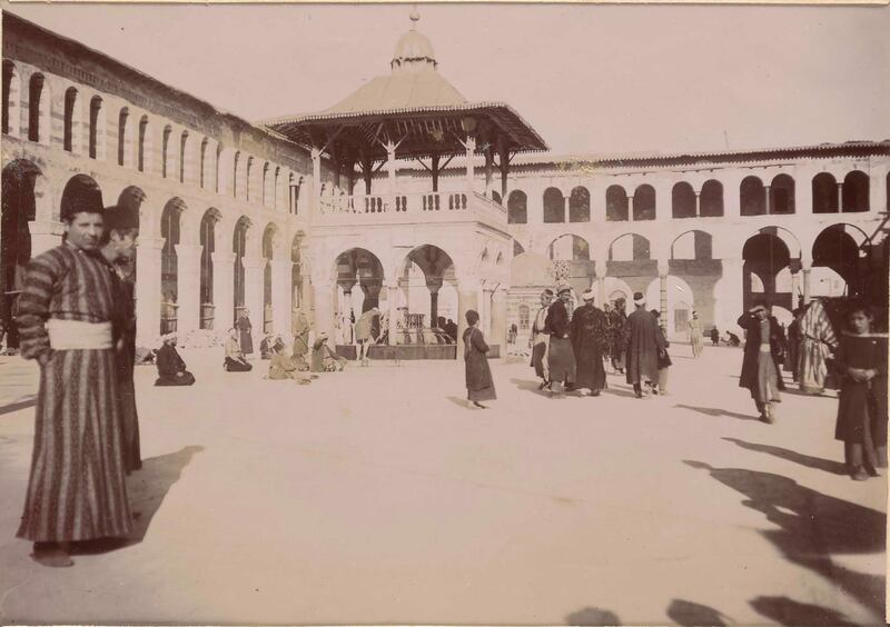 A man in the courtyard of the Umayyad Mosque, Damascus, Syria, in 1898